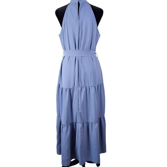 Pretty Garden Womens Halter Neck Tiered Maxi Dress Size S Waist Tie Light Blue - Picture 6 of 13